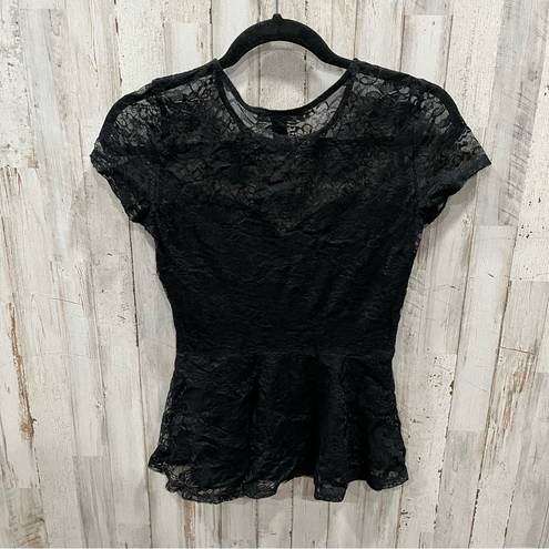 Forever 21  Black Lace Overlay Peplum Top Goth Wednesday