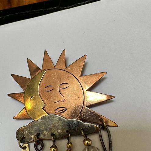 Handcrafted Metal Sunshine Brooch Pin