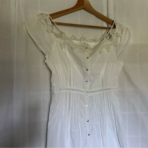 Mango 100% cotton off shoulder peasant midi dress button front size 6