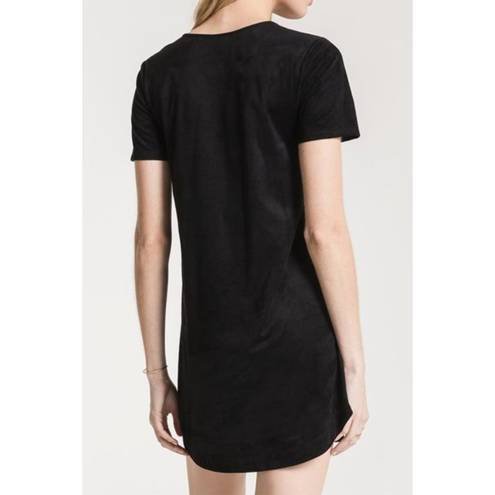 Z Supply The Suede Cut-Out Dress Black V-Neck Strappy Felt Cutout Edgy Mini XS
