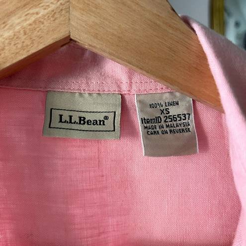 L.L.Bean  100% Linen Pastel Pink Button Up - Short Sleeves & Breast Pockets