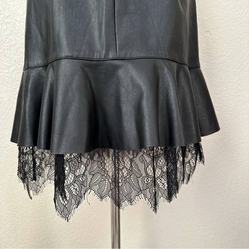 Who What Wear  Black Faux Leather Mini Skirt with Ruffle Lace Hem