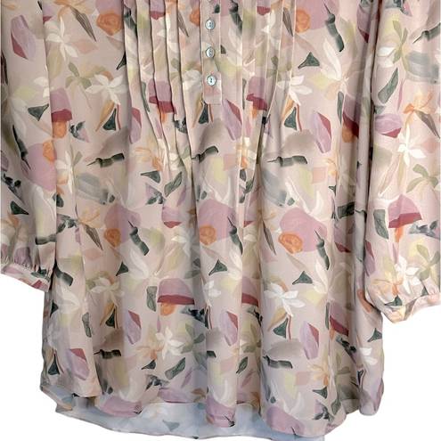 Harper  & Joy Stylogic Subscription Box Blouse Cream Pink Floral Size 1X NWT