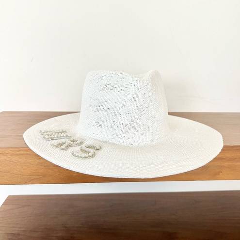 ma*rs Nikki beach  straw hat white with pearls NWOT honeymoon