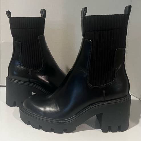 ZARA  Black Chunky Platform Lug Sole Knit Sock Shaft Ankle Boots Size 37 = US 6.5