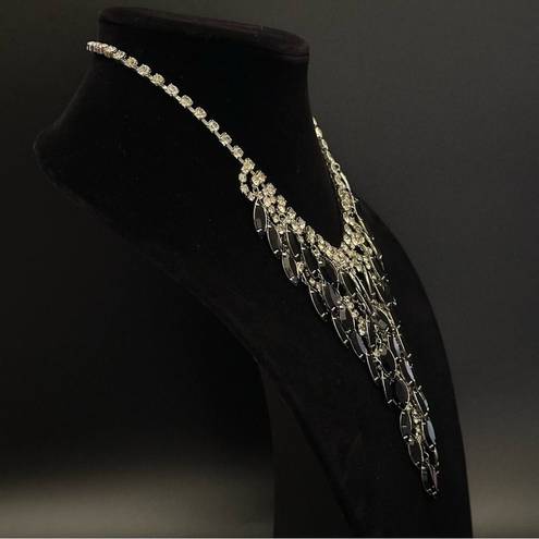 Onyx Vintage Black  And Rhinestone Tassel Bib Necklace