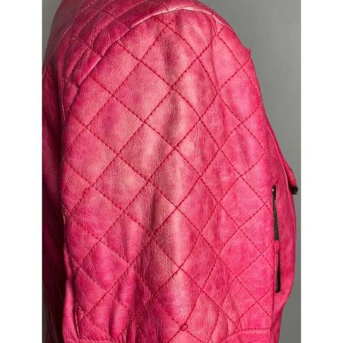 Miss Sixty Womens  M60 Hot Pink Faux Leather Distressed Motorcycle Jacket Size M