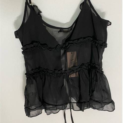 Micas Aegean Sea Tied Fly Away Top Sheer Ruffled Tank SZ M NWT