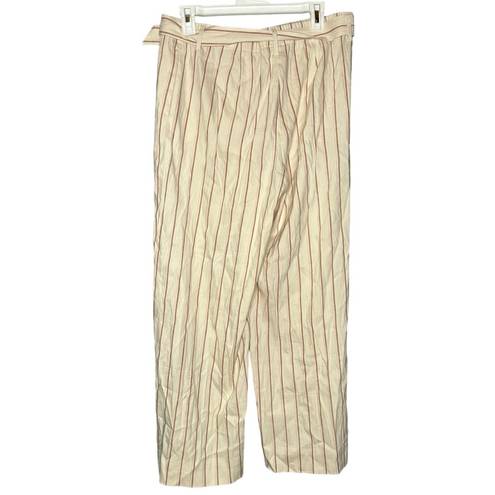 J.Jill  Linen Stretch Womens Jenna Striped Belted Wide Leg Crop Pants Ivory