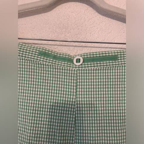 Alfred Dunner Petite Alfred Dunner Women Capri Pants 12 Green White Check Elastic Waist Cotton Blend