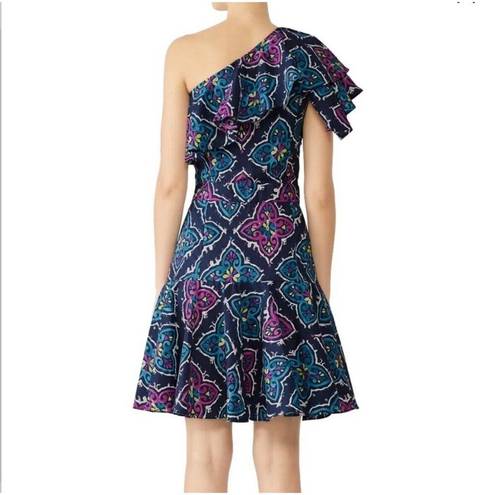 Natori Josie  Ruffle One Shoulder Women 2 Retro Y2K Paisley Colorful Mini Dress