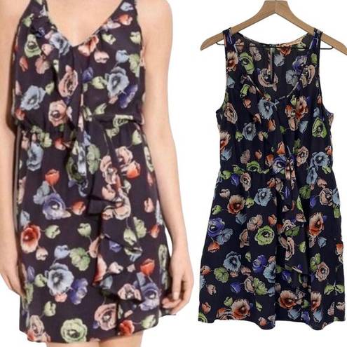 Rebecca Taylor  Fit & Flare Dress Silk Sheer Navy Floral Print Sleeveless Women 8