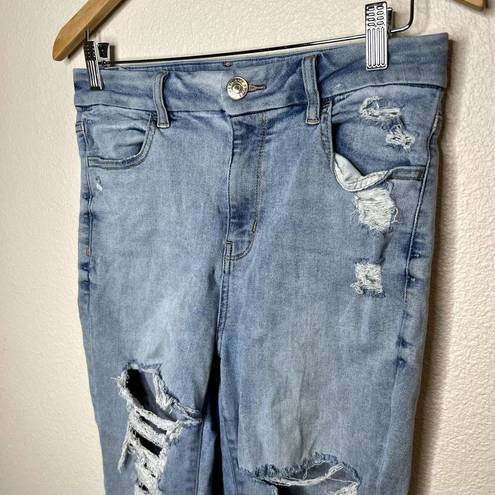 American Eagle  Light Wash Distressed Curvy Hi Rise Jegging Crop Jeans Size 10