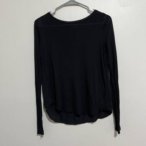 Vince  Black Modal and Silk Mixed Media Long Sleeve Top Size XS