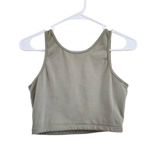 Klassy Network  Notch V Neck Crop Top Sage Green Cotton Brami Built In Bra Size M