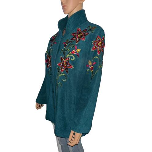 Bob Mackie Vintage  Wearable Art Embroidered Floral Fleece Jacket