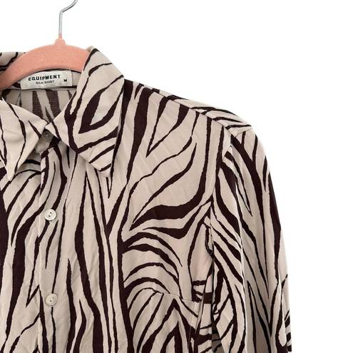 Equipment  Zebra Print Button Down Silk Shirt In Brown And Cream Medium