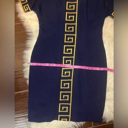 Chetta B  Navy Blue with embroidered Gold design short sleeve dress sz 10