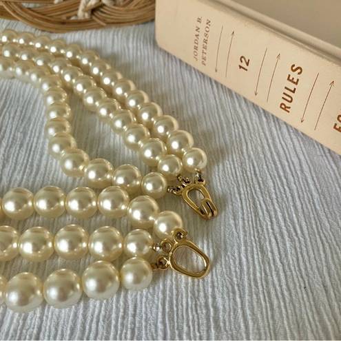 American Vintage Vintage “Morgana” Gold Hook Clasp Three Strand Pearl Necklace Chunky Statement