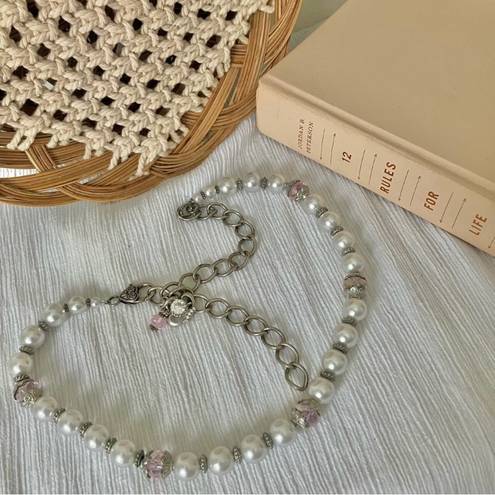 American Vintage Vintage “Laetitia” Silver Purple Pearl Necklace Chunky Chain Clasp Crown Y2K