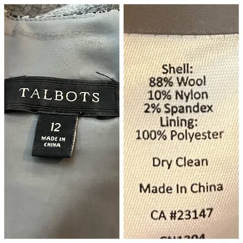 Talbots Sheath Dress Midi Wool Blend Shirt Sleeves Gray Black Women’s Size 12