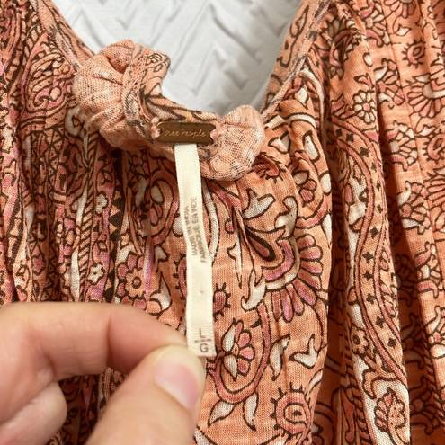 Free People Messin Around Tunic Tank Top Boho Orange Peach Brown Size Large