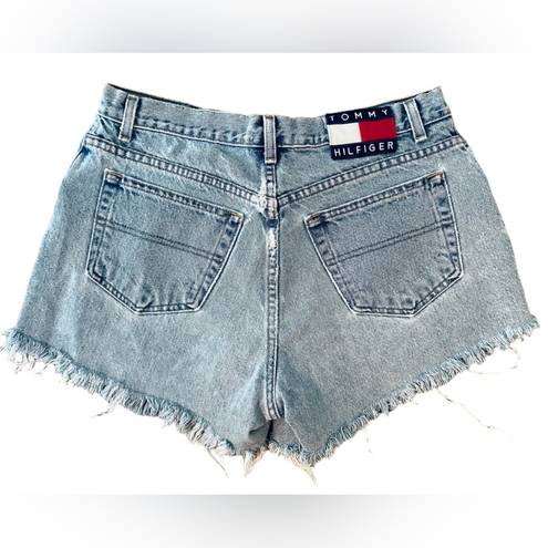 Tommy Hilfiger Tommy Jeans Vintage 90s Blue High Rise Raw Hem Distressed Denim Mini Shorts