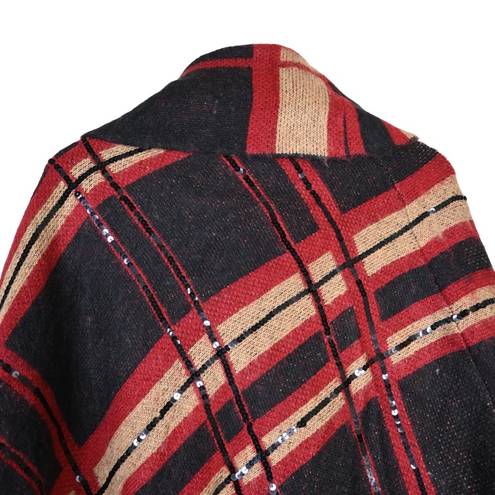 Chico's  Plaid Embellished Cowl Neck Poncho