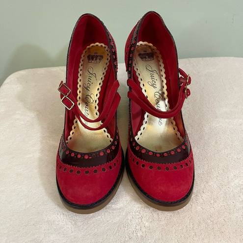Juicy Couture  Women Red Leather Hole Buckle High Block Heel Mary Jane Shoes NWOT