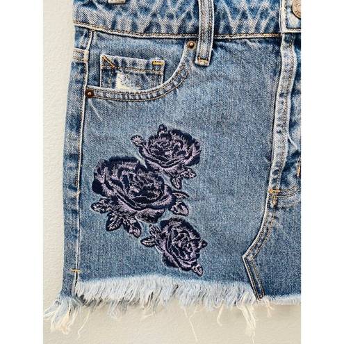 Hidden Jeans Embroidered Floral Mini Jean Skirt Medium Wash Denim Small