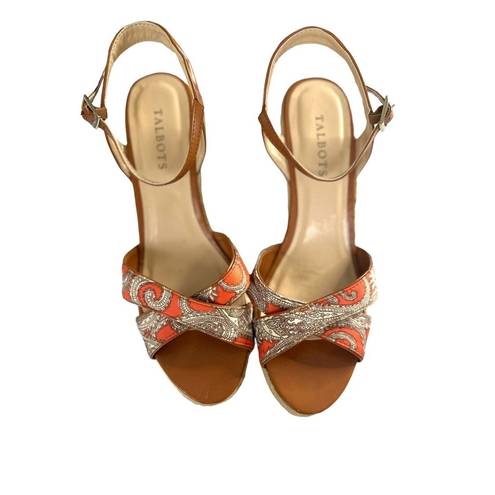 Talbots  Size 9 Sandals Orange Open Toe Ankle Strap Wedge Espadrille Shoes