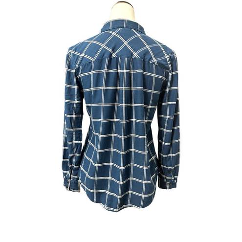 Draper James  Womens Button Up Shirt Blue Plaid Long Sleeve Cuff Round Hem 2