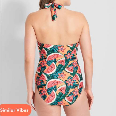 Modcloth NWOT  Ava One Piece Halter Swimsuit 2X Plus Orange Watermelon