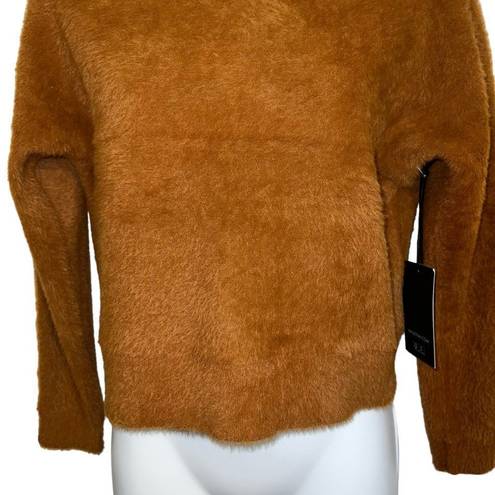 Bailey 44 Fluffy Cropped Long Sleeve Sweater Top Mock Neck Camel NWT Small