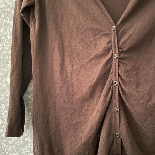 Coldwater Creek  Brown Silk Blend Gathered Cardigan Sweater - Size Large (14-16)