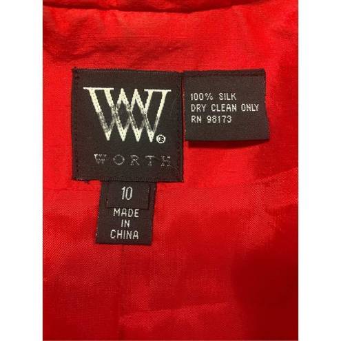 W By Worth  Jacket Red Silk Cropped Tailored Hourglass Sharp Shoulder Jewel Tone