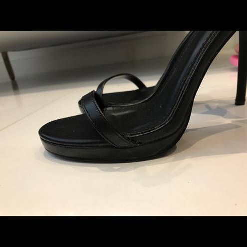 Boohoo BLACK LEATHER MINIMAL PLATFORM HEELS (US9)