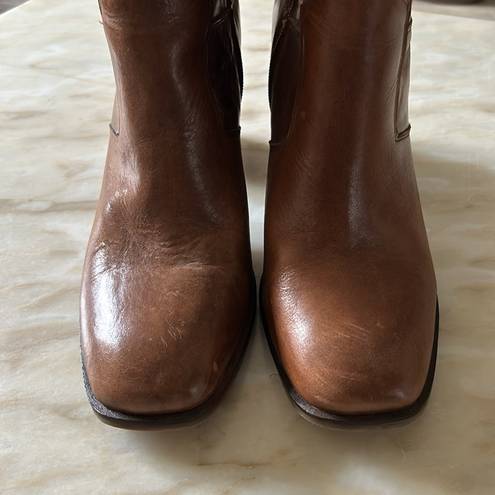 sbicca  Toccoa Women’s Tan Brown‎ Leather Zip-Up Stacked Block Heel Boots Size 9