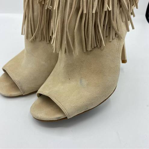 Sam Edelman  Arizona Beige Suede Fringe Open Toe Booties Nashville boho western