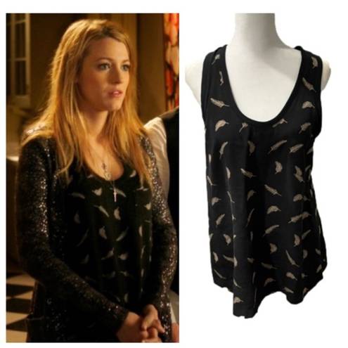 Joie ASO Serena Van Der Woodsen Gossip Girl Black  Silk Feather Tank Top Alicia