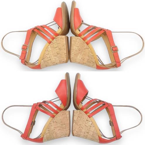 Kork-Ease  Adelaide Corallo Leather Strappy Wedge Sandal Tomato Red Orange Size 8