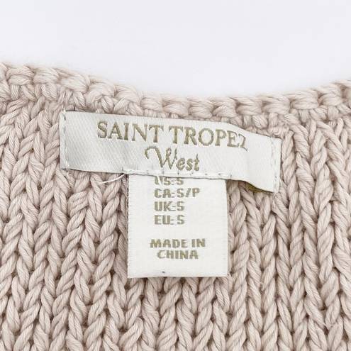 Saint Tropez West  Boho Linen Cotton Open Knit Crochet Tank Top Beige Size Small