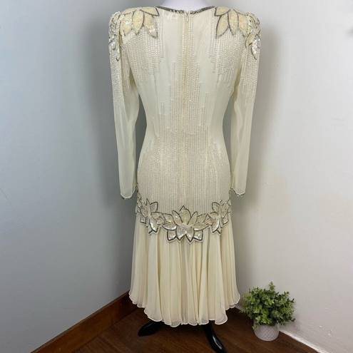 Oleg Cassini Vintage Ivory Black Tie by  Beaded Dress