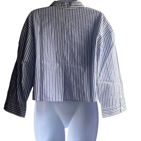 Everlane  Womens XS Button Front Boxy Pajama Top Blue Stripe Long Sleeve NWT