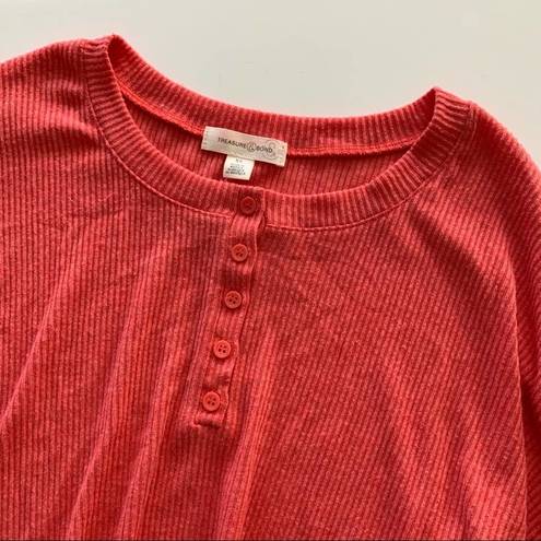 Treasure & Bond  | Red Front Tie Henley Shirt XS