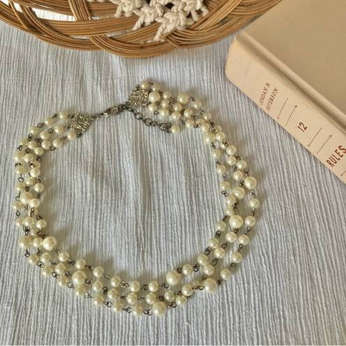 American Vintage Vintage “Esme” Three Strand Pearl Chain Silver Necklace 19” Classic Feminine