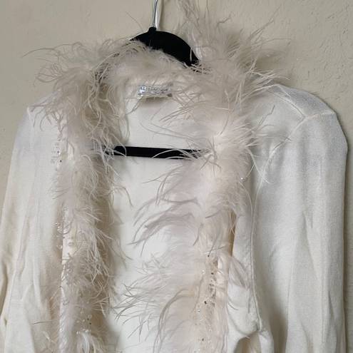 Alberto Makali  Fur Knit white  Ivory cardigan feathers white size M