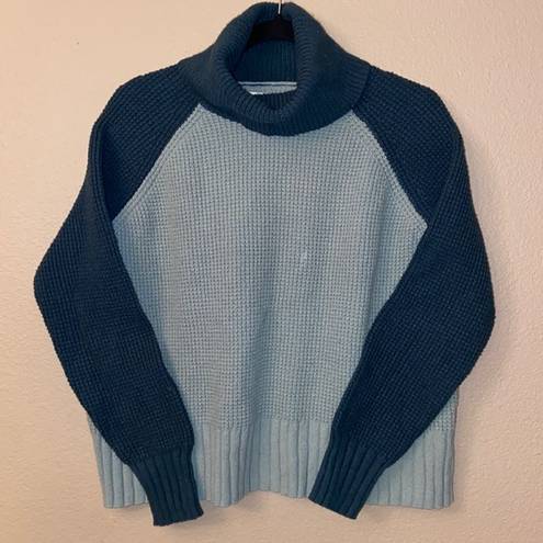 Madewell  Cropped Turtleneck Sweater Size M Teal Aqua Waffle Knit