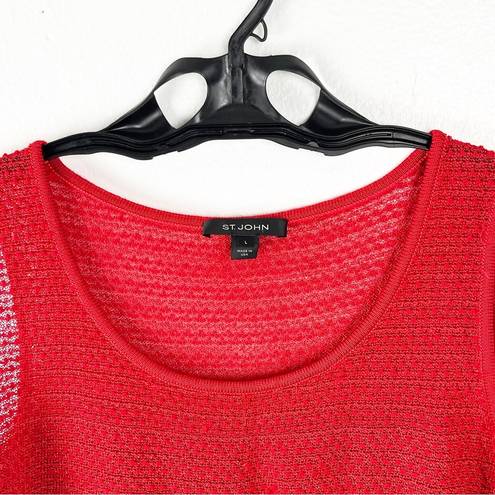 St. John  Red Wool Blend Open Knit Tank Top, Size Large