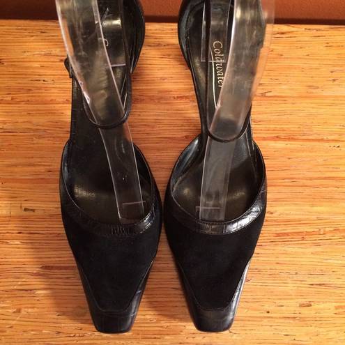 Coldwater Creek Black Suede and Leather Trim Ankle Wrap Shoes  Size 7